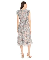 Maggy London Women's V-Neck Floral Mesh Midi Dress