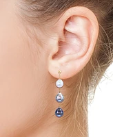 Effy Cultured Black Tahitian Pearl (9mm) & Cultured White South Sea Pearl (8mm) Drop Earrings in 14k Gold