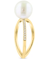 Effy Cultured Freshwater Pearl (9mm) & Diamond (1/20 ct. t.w.) Openwork Statement Ring in 14k Gold