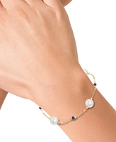 Effy Cultured Freshwater Pearl (8mm) & Sapphire (7/8 ct. t.w.) Link Bracelet in 14k Gold