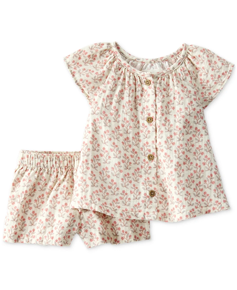 Little Planet by Carter's Baby Girls 2-Pc. Organic Cotton Gauze Floral Top & Shorts Set