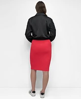 Dkny Women's Long-Grommet-Trim-Sleeve Satin Bomber Jacket