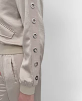 Dkny Women's Long-Grommet-Trim-Sleeve Satin Bomber Jacket