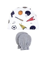 Hudson Baby Baby Boys Hudson Cotton Cap and Scratch Mitten Set, Sports Fan, 0-6 Months