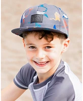 Deux par Deux Baby Boys Printed Cap Orange, Red, And Blue Sharks On Gray