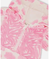 Deux par Baby Girls Printed Terry Romper With Hood Vibrant Pink And White