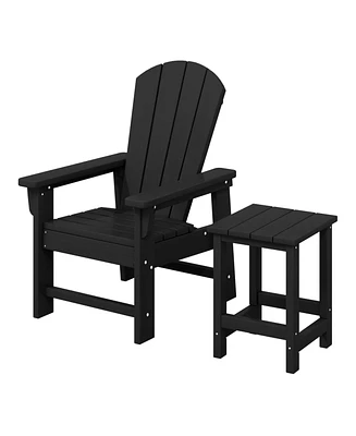 2-Piece Kids Outdoor Hdpe Adirondack Chair With Square Side Table Set