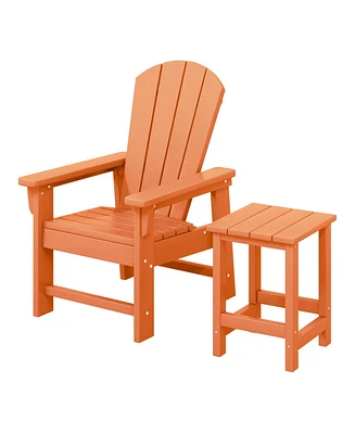 2-Piece Kids Outdoor Hdpe Adirondack Chair With Square Side Table Set