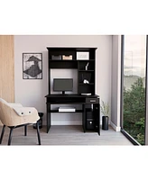 Xalo 180 Compu Hutch Desk, Keyboard Tray, Door Panel For Cpu, Multiple Shelves, One Drawer, Light Gray