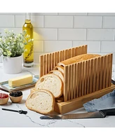 Bread Slicer for Homemade Bread - Adjustable Width Bread Cutter for Cakes, Bagels - Bamboo Bread Cutting Guide and Crumb Tray - (Knife Not Included)