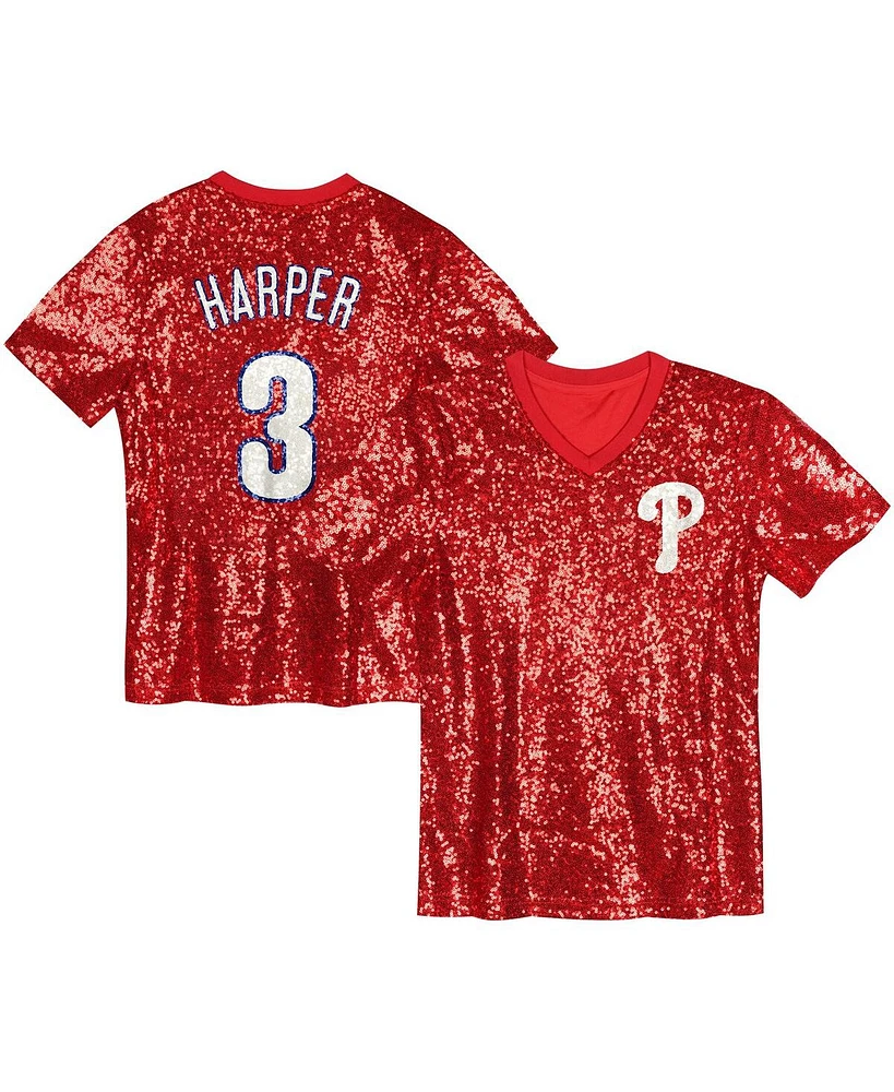 Outerstuff Juniors Bryce Harper Red Philadelphia Phillies Name Number Sequin V-Neck Top