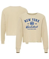 Sportiqe Men's and Women's Cream New York Knicks High Country Collection Cullen Waffle Knit Long Sleeve T-Shirt