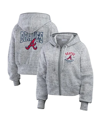 Wear by Erin Andrews Women's Heather Gray Atlanta Braves Speckled Fleece Cropped Full-Zip Hoodie