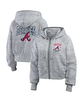 Wear by Erin Andrews Women's Heather Gray Atlanta Braves Speckled Fleece Cropped Full-Zip Hoodie