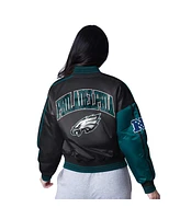 Starter Women's Midnight Green/Black Philadelphia Eagles Zone Blitz Cropped Full-Snap Satin Jacket