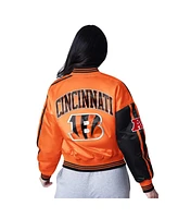 Starter Women's Black/Orange Cincinnati Bengals Zone Blitz Cropped Full-Snap Satin Jacket