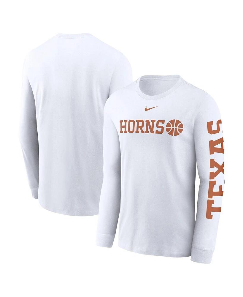 Nike Men's White Texas Longhorns Basketball Icon Two-Hit Long Sleeve T-Shirt