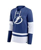 Fanatics Women's Blue Tampa Bay Lightning Prime Time Lace-Up Long Sleeve T-Shirt