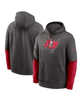 Nike Men's Pewter/Red Tampa Bay Buccaneers 2024 Sideline Club Pullover Hoodie