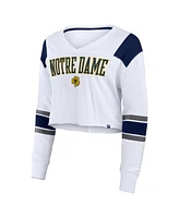 Fanatics Women's White Notre Dame Fighting Irish Training Camp Cropped Long Sleeve V-Neck Fashion Top