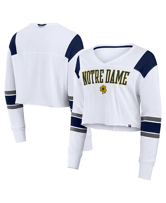 Fanatics Women's White Notre Dame Fighting Irish Training Camp Cropped Long Sleeve V-Neck Fashion Top