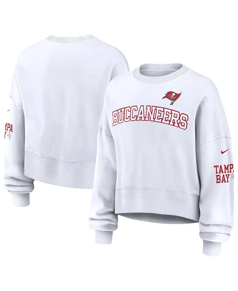 Nike Women's White Tampa Bay Buccaneers Oversized Long Sleeve Cropped Sweatshirt