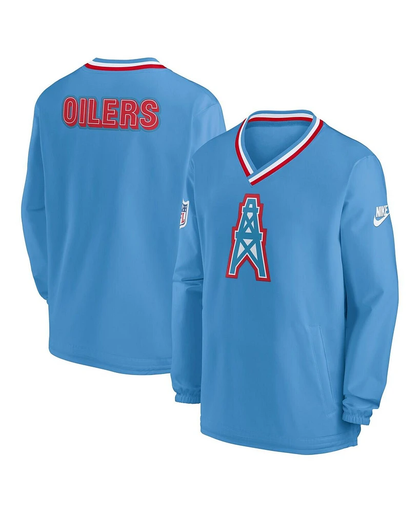 Nike Men's Light Blue Houston Oilers Gridiron Classics Sideline V-Neck Pullover Windshirt