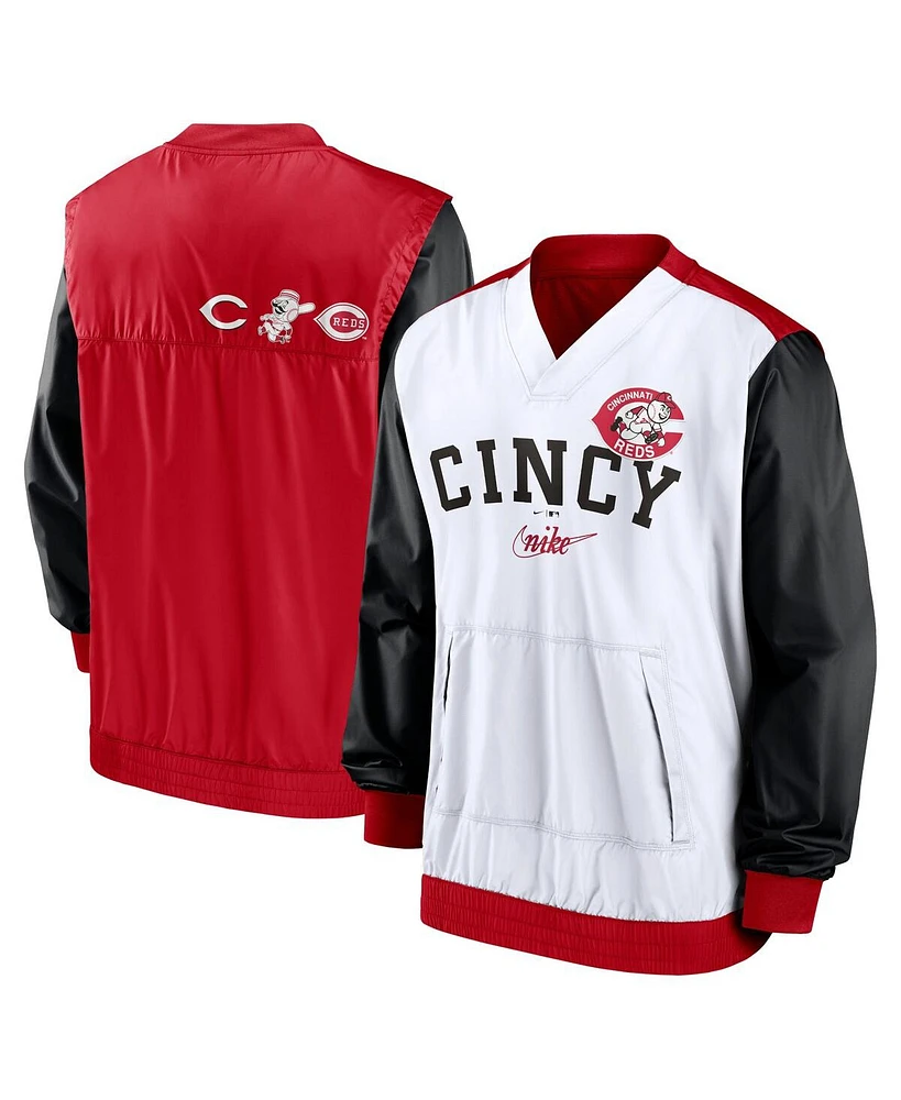 Nike Men's White/Red Cincinnati Reds Rewind Warmup V-Neck Pullover Jacket