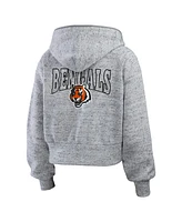 Wear by Erin Andrews Women's Heather Gray Cincinnati Bengals Speckled Fleece Cropped Full-Zip Hoodie