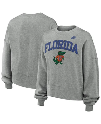 Nike Women's Heather Gray Florida Gators Legacy Fleece Classic Arch Oversized Cropped Tackle Twill Sweatshirt