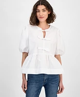 Nautica Jeans Women's Cotton Bow-Front Peplum Top