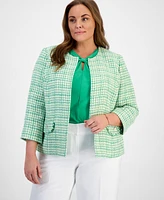 Kasper Plus Tweed Open-Front Blazer