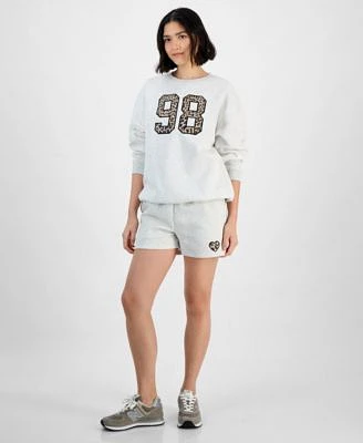 Planet Heart Juniors Graphic Patch Crewneck Sweatshirt High Rise Sweatshorts