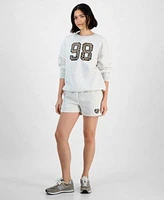 Planet Heart Juniors Graphic Patch Crewneck Sweatshirt High Rise Sweatshorts