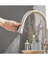 Single Handle 3 Spray High Arc Pull Down Sprayer Kitchen Faucet With Deck Plate in Brushed Nickel