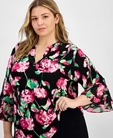 Kasper Plus Floral-Print Flutter-Sleeve Top