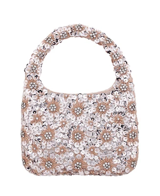 Nina Floral Patterned Sequin Hobo Bag