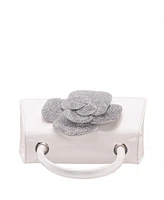 Nina Crystal Flower Embellished Patent Satchel Bag