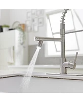 Single Handle Deck Mount Pull Down Sprayer Kitchen Faucet with Led Light and Plate Matte Black