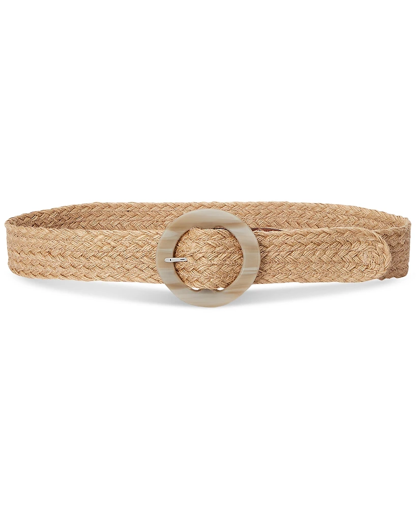 Lauren Ralph Woven Jute Faux-Horn-Buckle Wide Belt