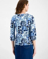 Jones New York Womens Printed 3 4 Sleeve Top Denim Pencil Skirt