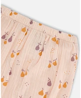 Deux par Baby Girls Printed Muslin Top And Bloomer Set Peach With Pears