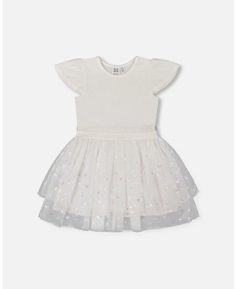 Deux par Toddler Girls Bi-Material Dress With Glitter Hearts Skirt Snow White - Toddler|Child