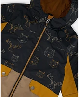 Deux par Big Boys 3-In-1 Mid-Season Outerwear Set With Colorblock Jacket Beige Animals On Black Background