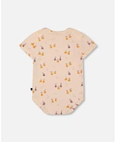 Deux par Baby Girls Cotton Onesie Peach Printed Pears