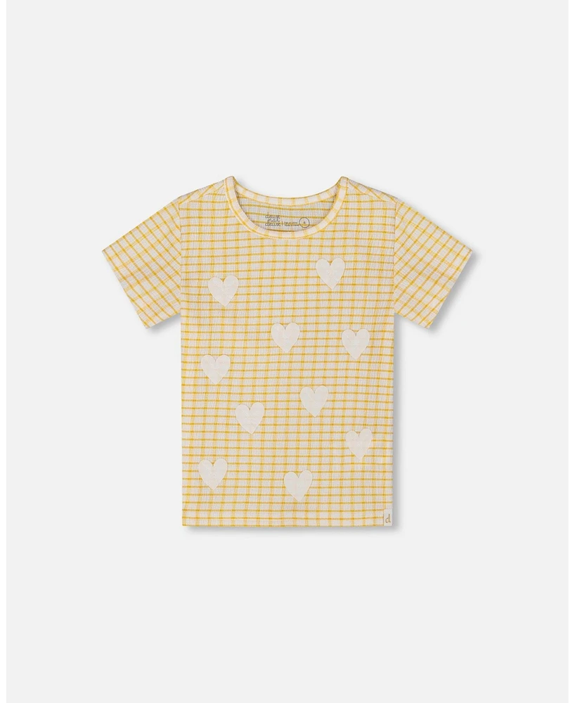 Deux par Toddler Girls Crinkle Top With Applique Pale Yellow And White - Toddler|Child