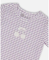 Deux par Big Girls Crinkle Top With Applique White Checkered Lilac