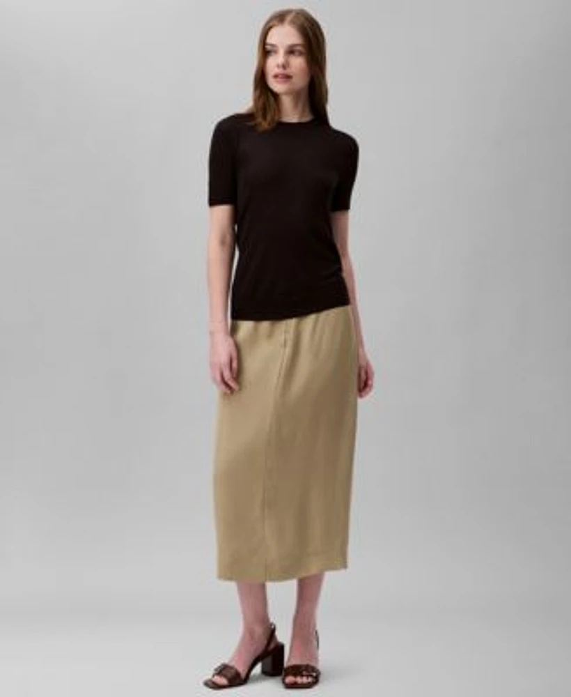 Calvin Klein Womens Short Sleeve Sweater Midi Skirt