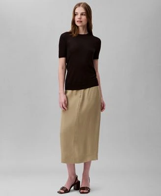 Calvin Klein Womens Short Sleeve Sweater Midi Skirt