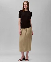 Calvin Klein Womens Short Sleeve Sweater Midi Skirt